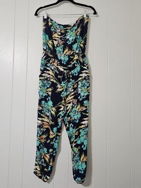 Mudd Juniors Strapless Jumpsuit Small Floral Tropical Elastic Waist and pockets